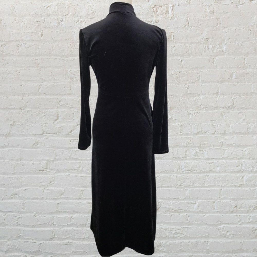 VINTAGE Y2K Black Velveteen Midi Dress Made in USA by Tiff Tiff Dress S EUC - Picture 4 of 14